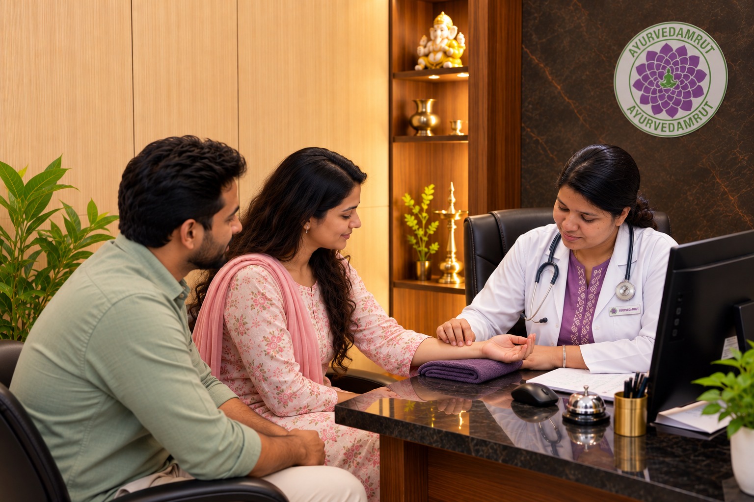 Ayurvedic practitioner consulting with a patient